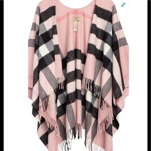 Burberry fringed open Ruana Cape Ash Rose Pink NWT